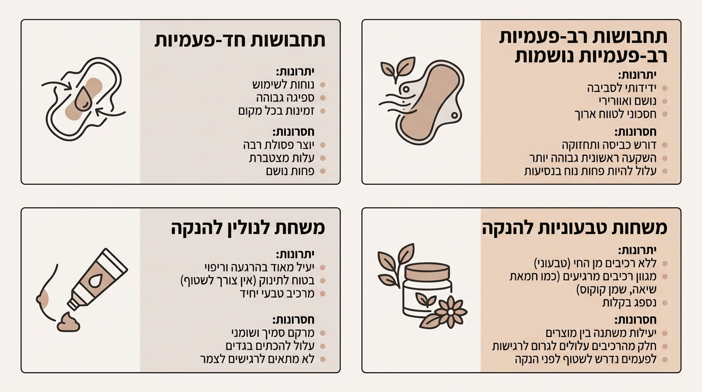 השוואה בין מוצרי ספיגה והגיינה ליולדת - מדריך מקצועי